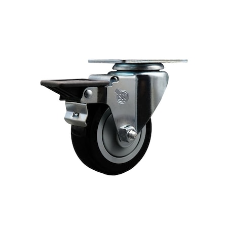 Service Caster 3.5'' Black Poly Wheel Swivel Top Plate Caster Posi Brake SCC-20S3514-PPUB-BLK-PLB